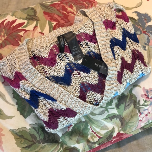 BISOU-BISOU Size Large OpenKnit Oversized Chevron V-Neck MISSONI Vibe $89 NEW - Picture 13 of 13